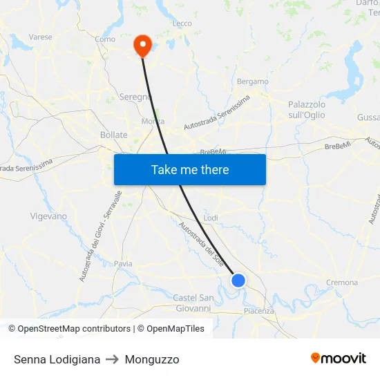 Senna Lodigiana to Monguzzo map