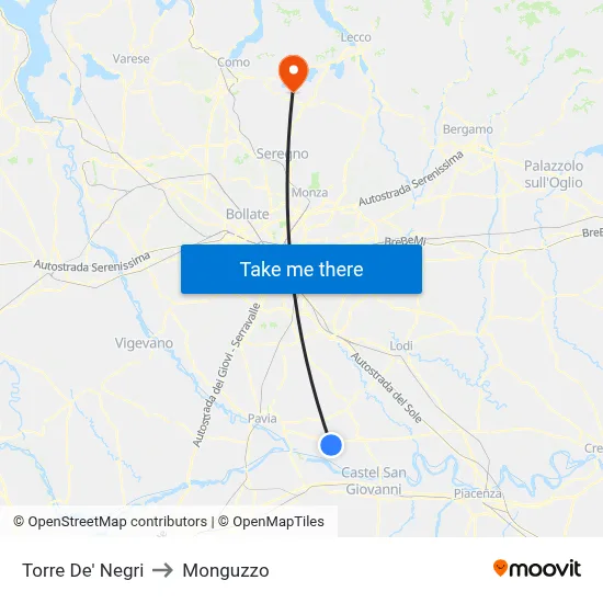Torre De' Negri to Monguzzo map