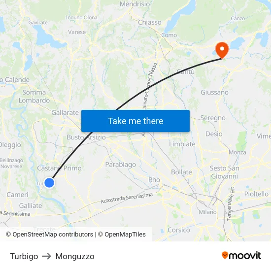 Turbigo to Monguzzo map