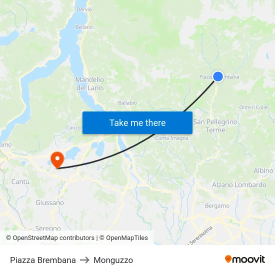 Piazza Brembana to Monguzzo map