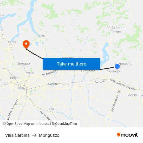 Villa Carcina to Monguzzo map