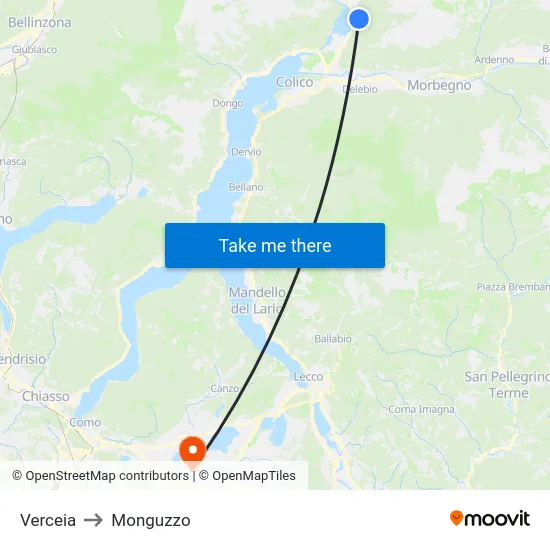 Verceia to Monguzzo map