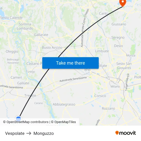 Vespolate to Monguzzo map