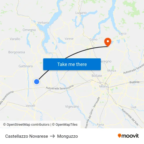 Castellazzo Novarese to Monguzzo map