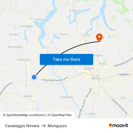 Casaleggio Novara to Monguzzo map