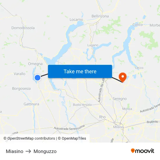 Miasino to Monguzzo map