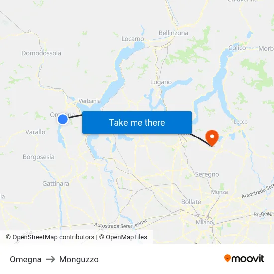 Omegna to Monguzzo map