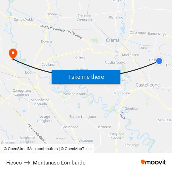 Fiesco to Montanaso Lombardo map