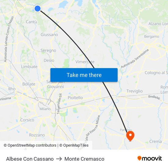 Albese Con Cassano to Monte Cremasco map
