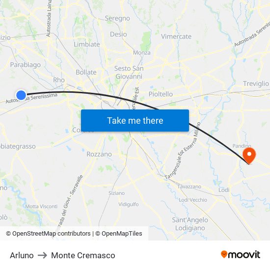 Arluno to Monte Cremasco map