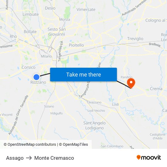 Assago to Monte Cremasco map