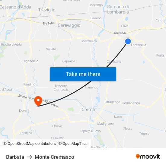 Barbata to Monte Cremasco map