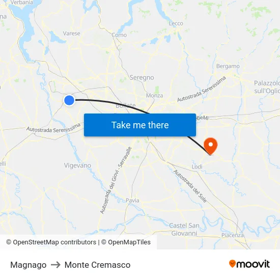 Magnago to Monte Cremasco map