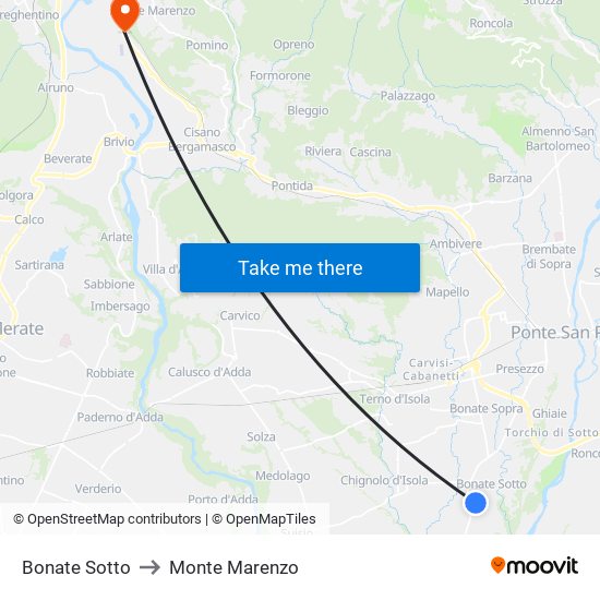 Bonate Sotto to Monte Marenzo map