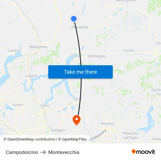 Campodolcino to Montevecchia map