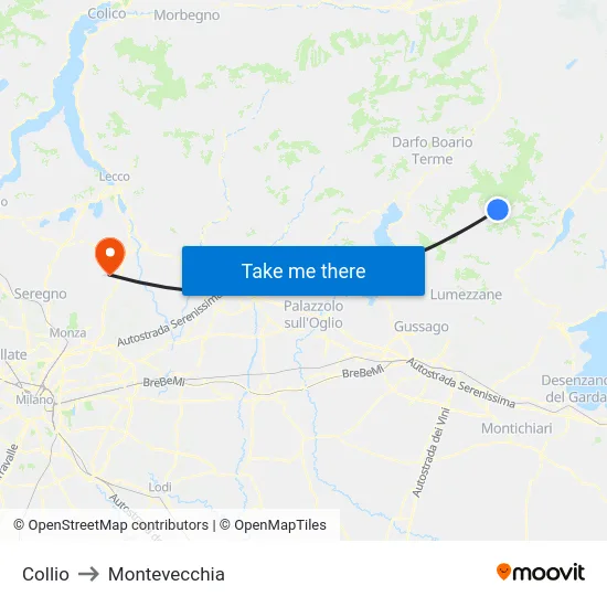 Collio to Montevecchia map