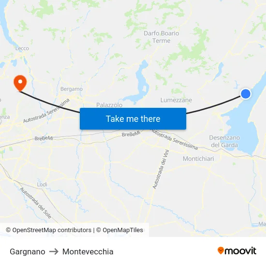 Gargnano to Montevecchia map