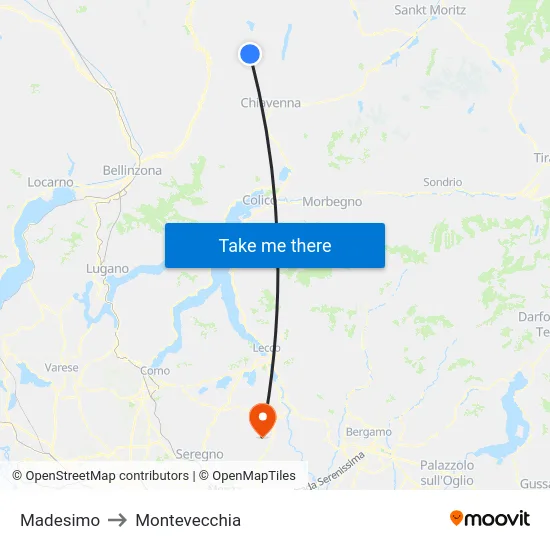 Madesimo to Montevecchia map