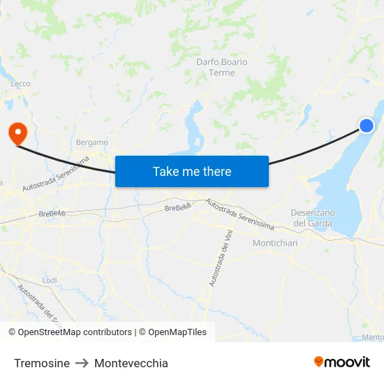 Tremosine to Montevecchia map