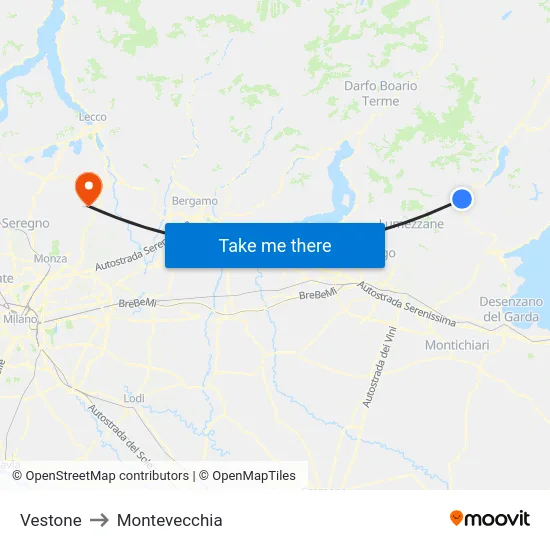 Vestone to Montevecchia map
