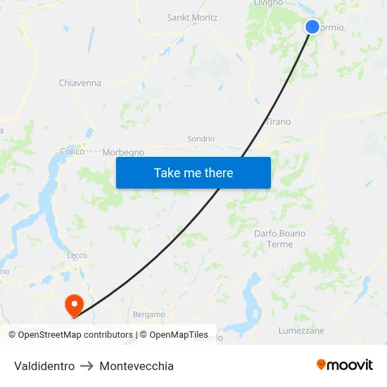 Valdidentro to Montevecchia map