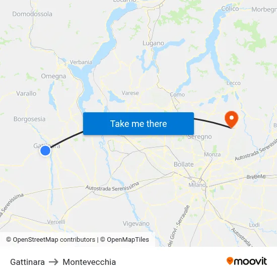 Gattinara to Montevecchia map