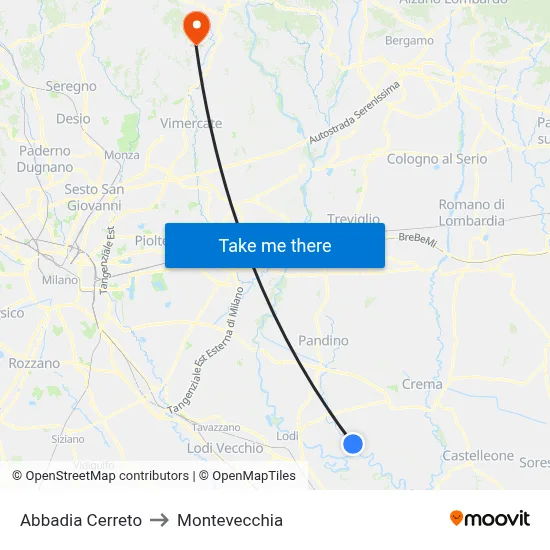 Abbadia Cerreto to Montevecchia map