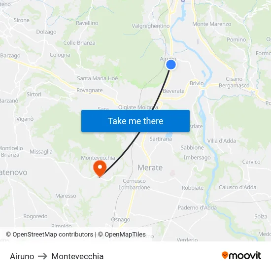 Airuno to Montevecchia map