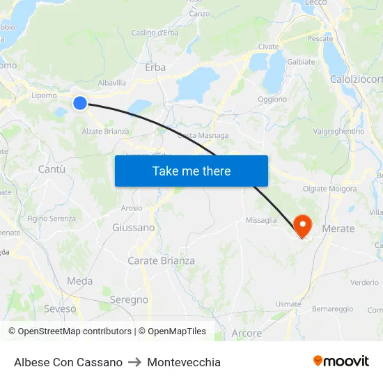 Albese Con Cassano to Montevecchia map