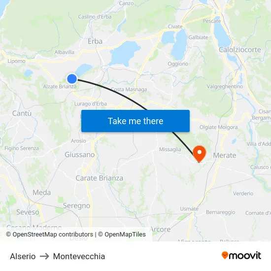 Alserio to Montevecchia map