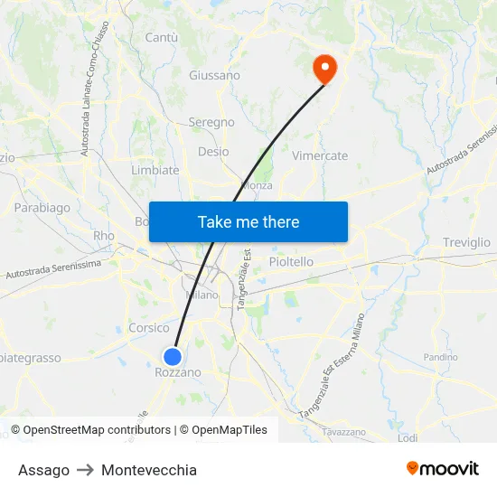 Assago to Montevecchia map