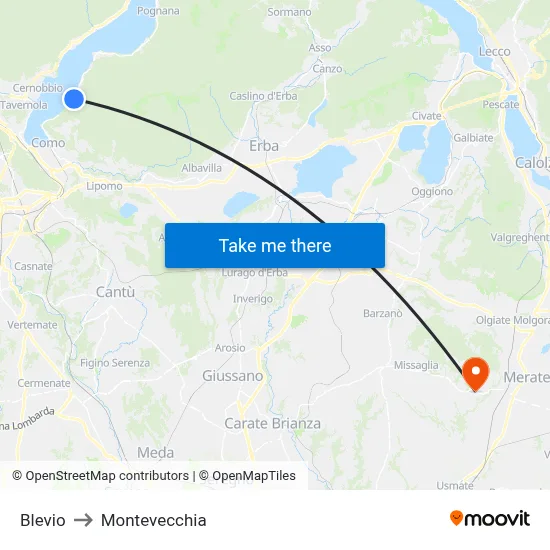 Blevio to Montevecchia map