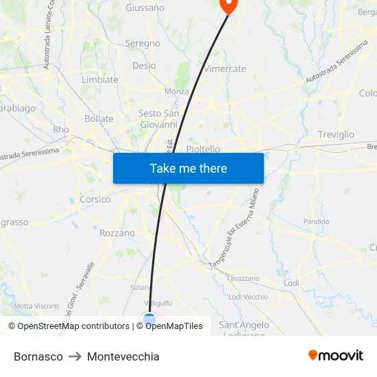 Bornasco to Montevecchia map