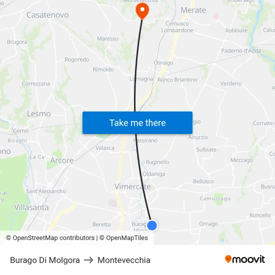 Burago Di Molgora to Montevecchia map