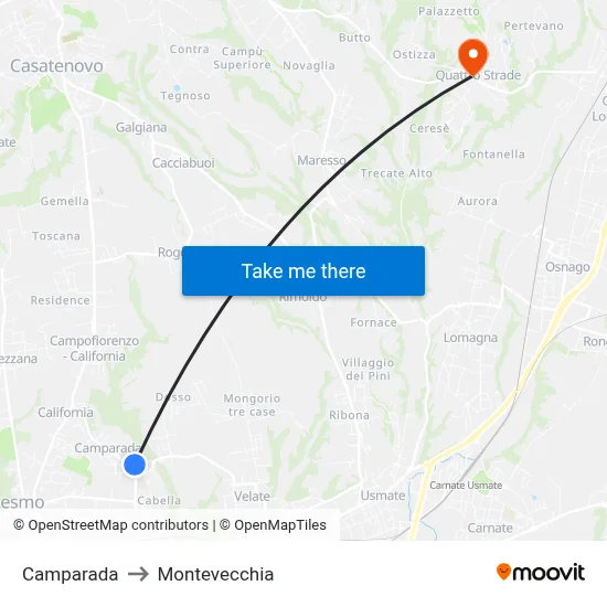 Camparada to Montevecchia map