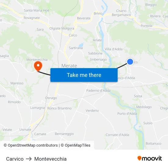 Carvico to Montevecchia map