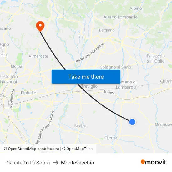 Casaletto di Sopra to Montevecchia map