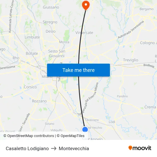 Casaletto Lodigiano to Montevecchia map