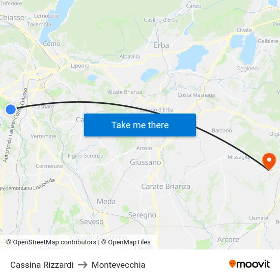Cassina Rizzardi to Montevecchia map