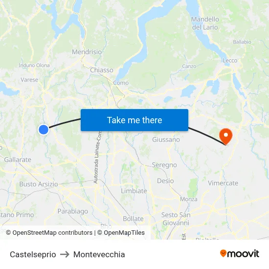 Castelseprio to Montevecchia map