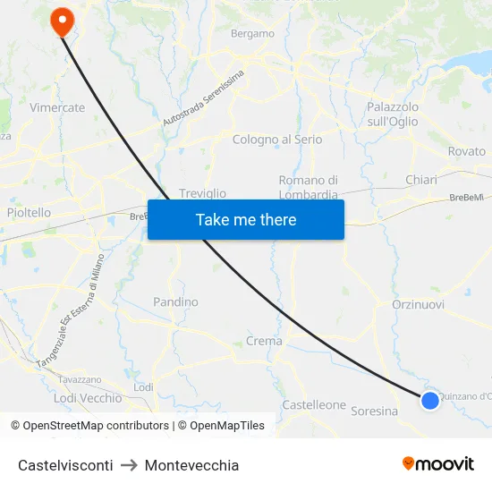 Castelvisconti to Montevecchia map