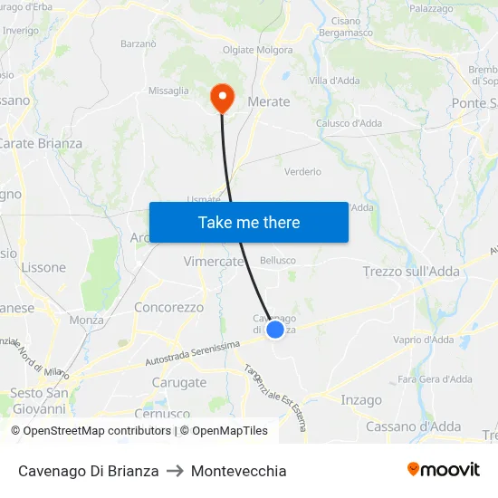 Cavenago Di Brianza to Montevecchia map