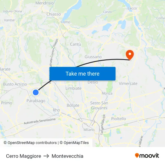 Cerro Maggiore to Montevecchia map
