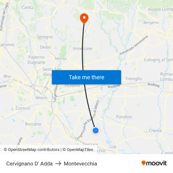 Cervignano d'Adda to Montevecchia map