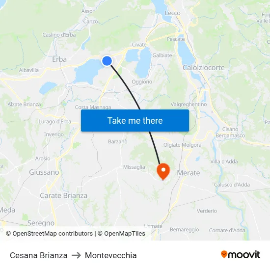 Cesana Brianza to Montevecchia map