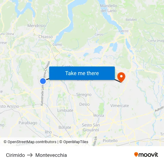 Cirimido to Montevecchia map