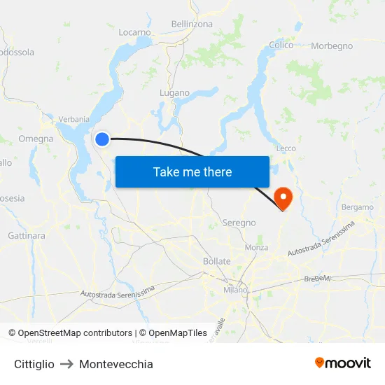 Cittiglio to Montevecchia map