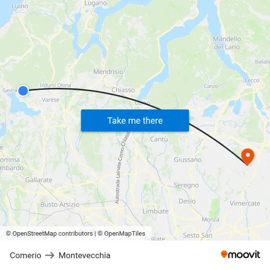 Comerio to Montevecchia map