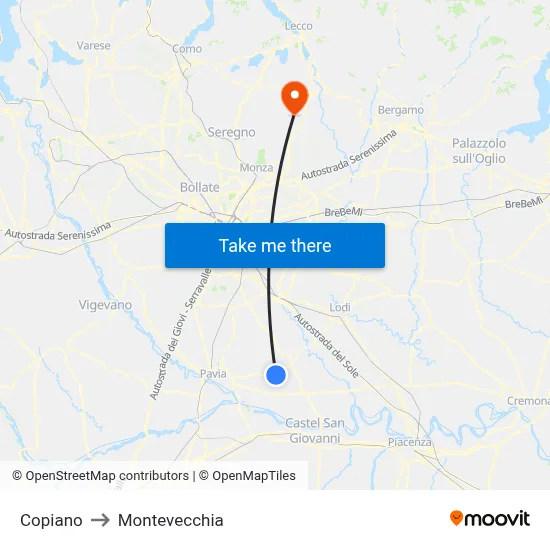 Copiano to Montevecchia map