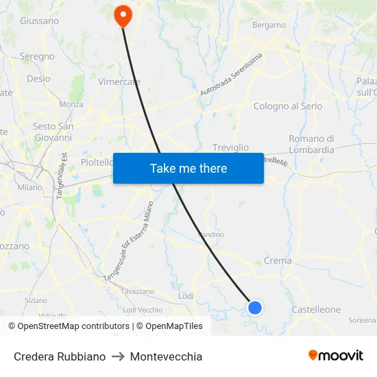 Credera Rubbiano to Montevecchia map